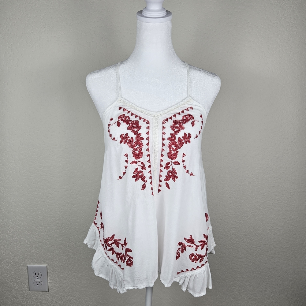 Xhilaration White Camisole with Red Embroidery